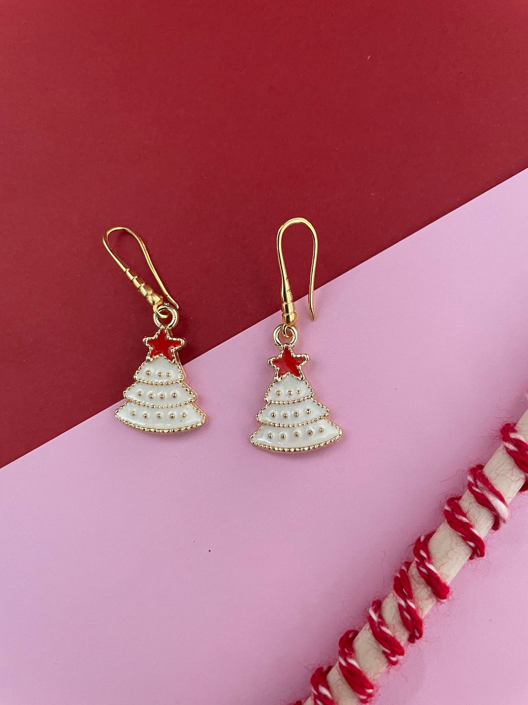 White Christmas Tree Charm Earrings