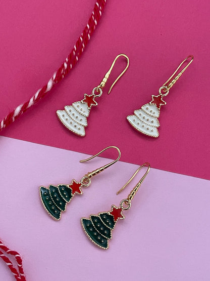 White Christmas Tree Charm Earrings