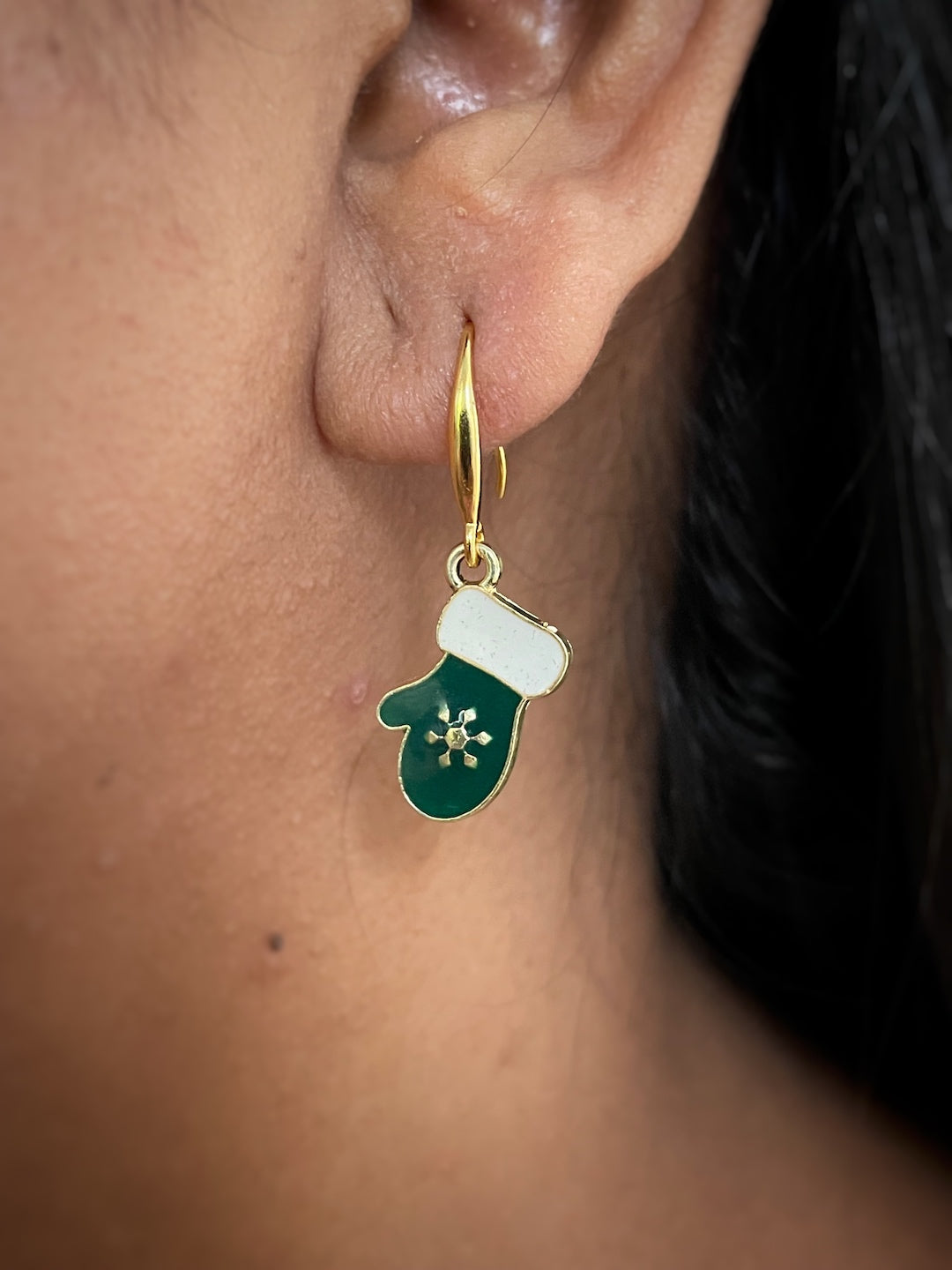 Green Hand Glove Charm Earrings