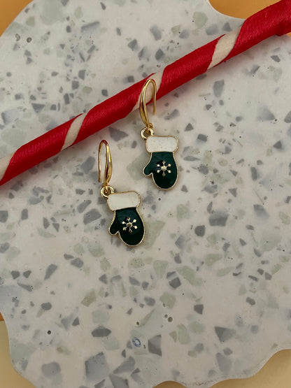 Green Hand Glove Charm Earrings