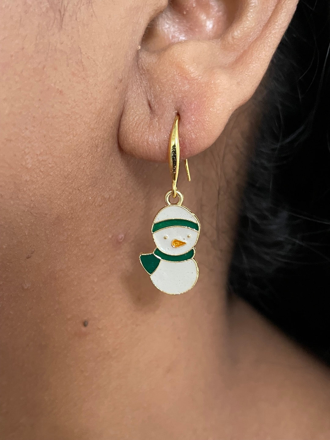 Green Snowman Charm Pendant Earrings