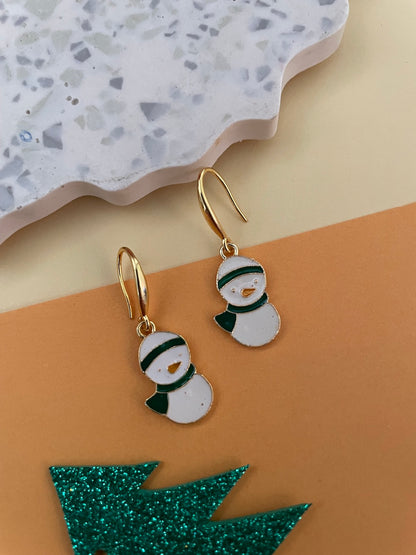 Green Snowman Charm Pendant Earrings