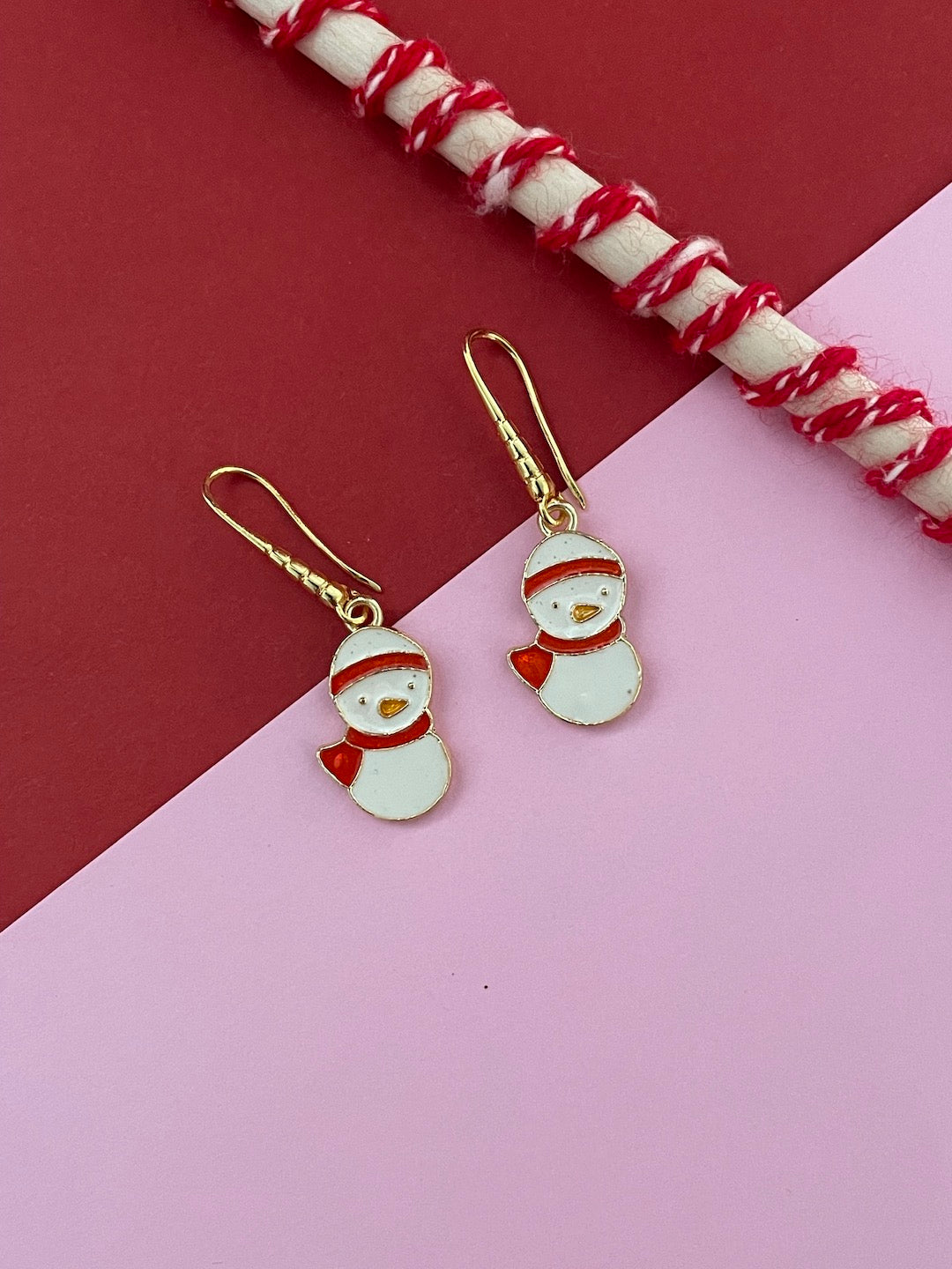 Red Snowman Charm Pendant Earrings