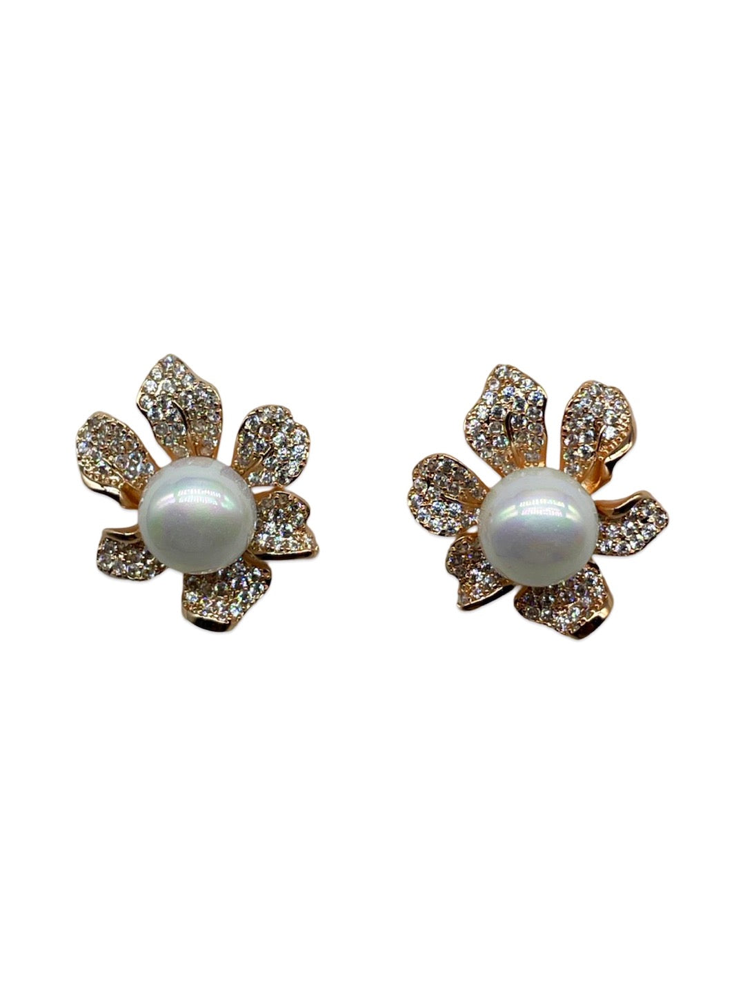 Pearl Flower Stud AD CZ Earrings | Festive Party Wear Jewelry for Women