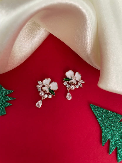 Gold-Plated CZ Orchid Flower AD Earrings | Festive Party Wear Jewelry for Women