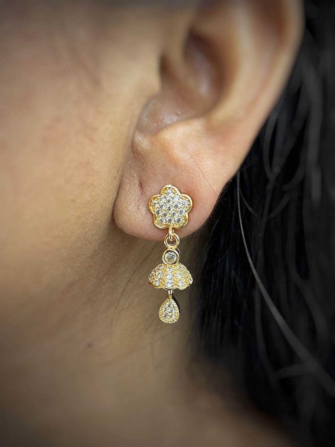 Flower Bell AD Jhumka Earrings






