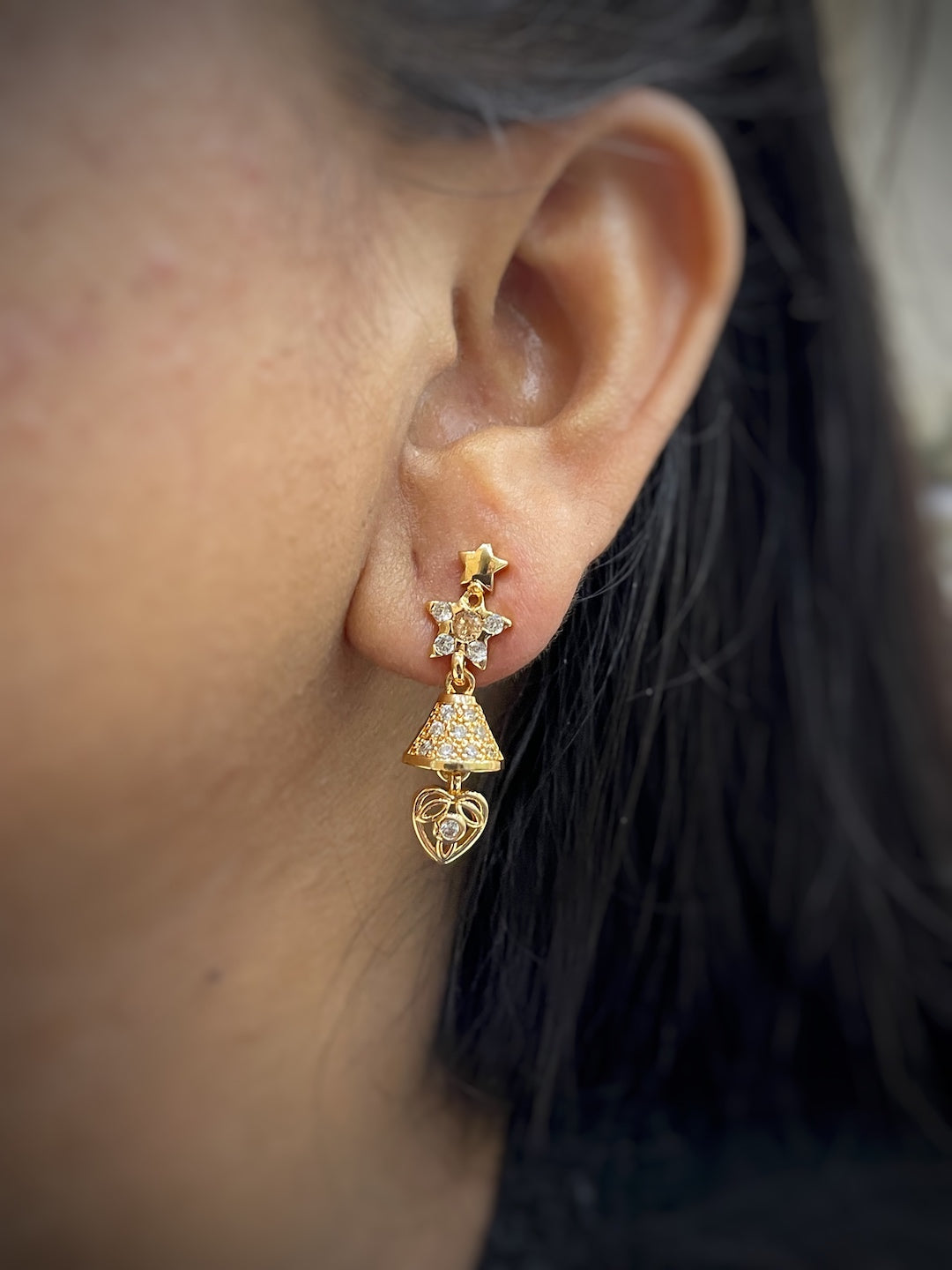 Gold-Plated CZ Red/Gold Stone Star Bell AD jhumka Earrings | Party Wear Jewelry for Women