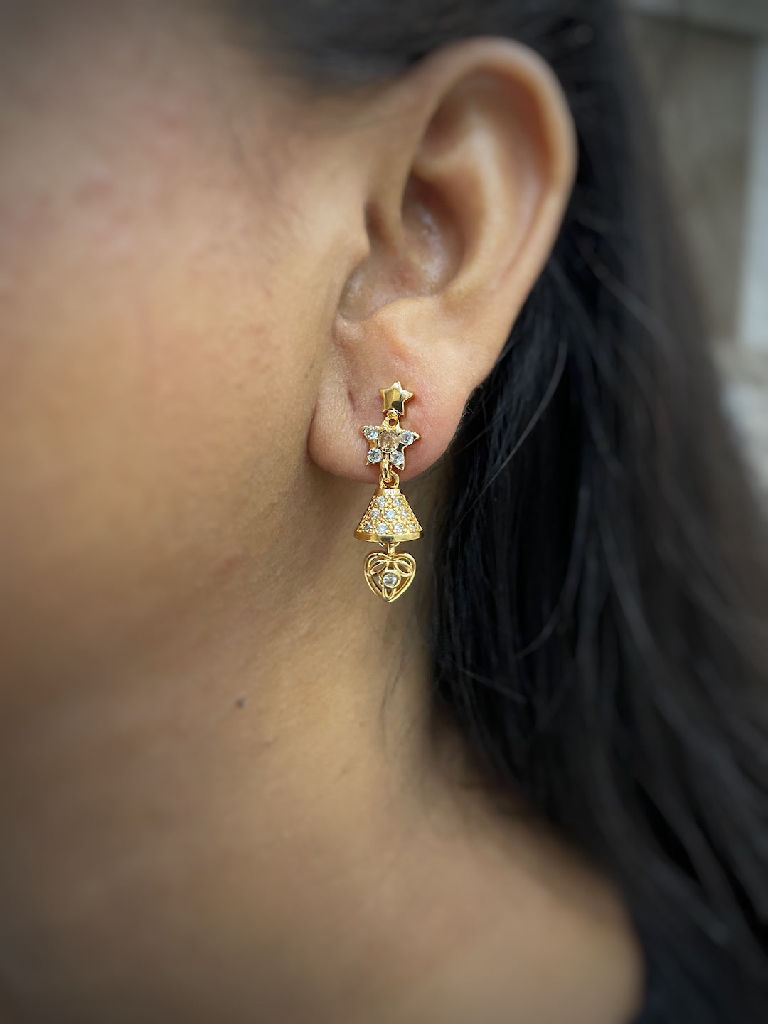 Gold-Plated CZ Red/Gold Stone Star Bell AD jhumka Earrings | Party Wear Jewelry for Women