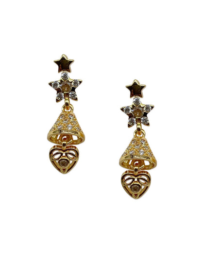 Gold-Plated CZ Red/Gold Stone Star Bell AD jhumka Earrings | Party Wear Jewelry for Women