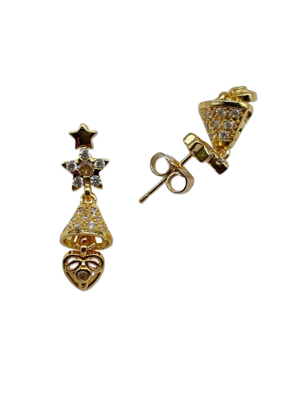 Gold-Plated CZ Red/Gold Stone Star Bell AD jhumka Earrings | Party Wear Jewelry for Women