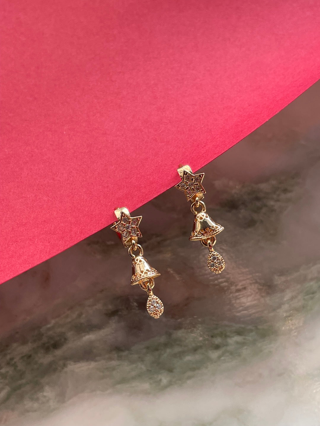 Gold-Plated CZ Star Bell AD jhumka Earrings | Party Wear Jewelry for Women