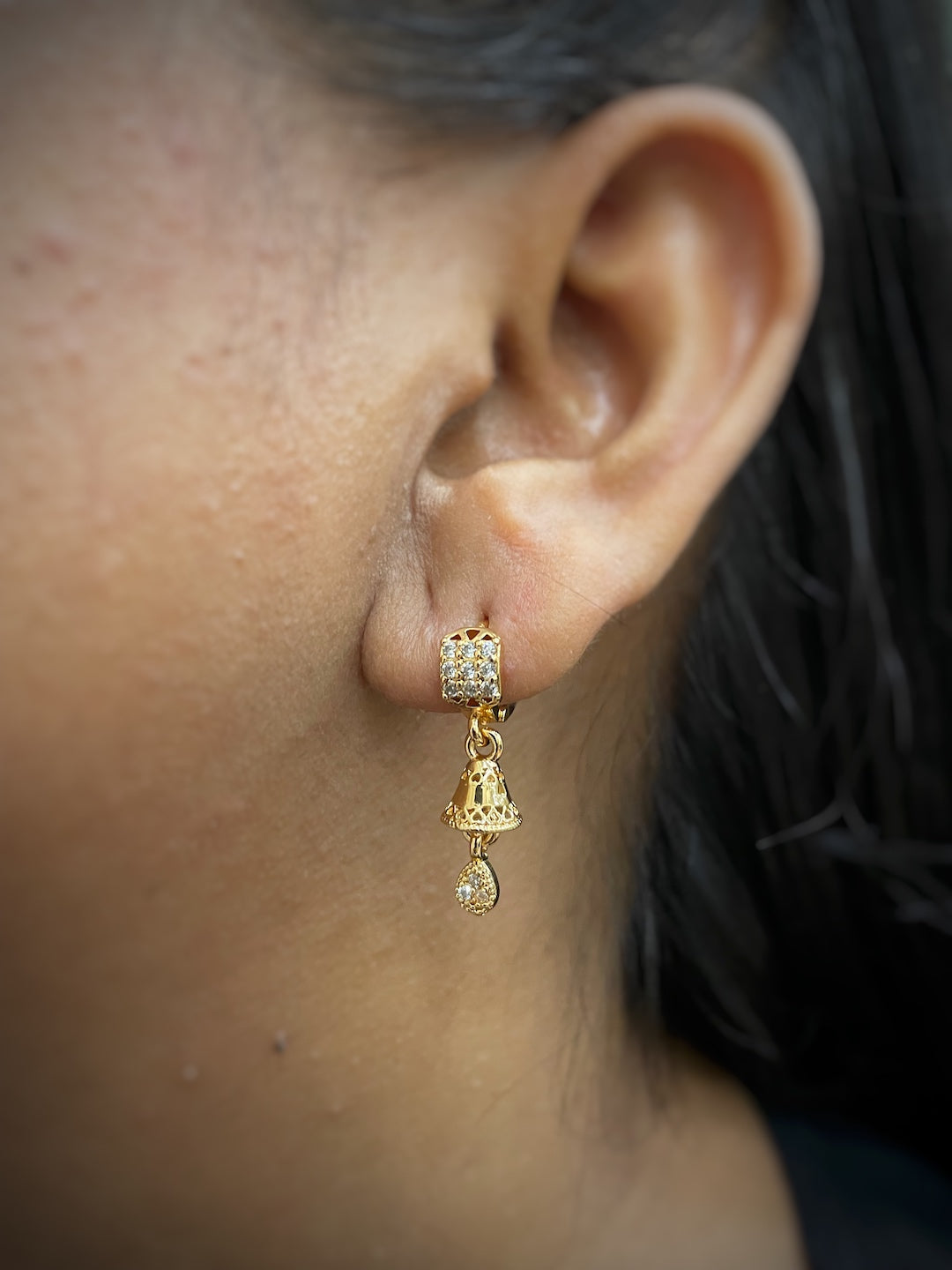 Gold-Plated CZ Bell Design Hoop Earrings | Festive Party Wear Jewelry for Women