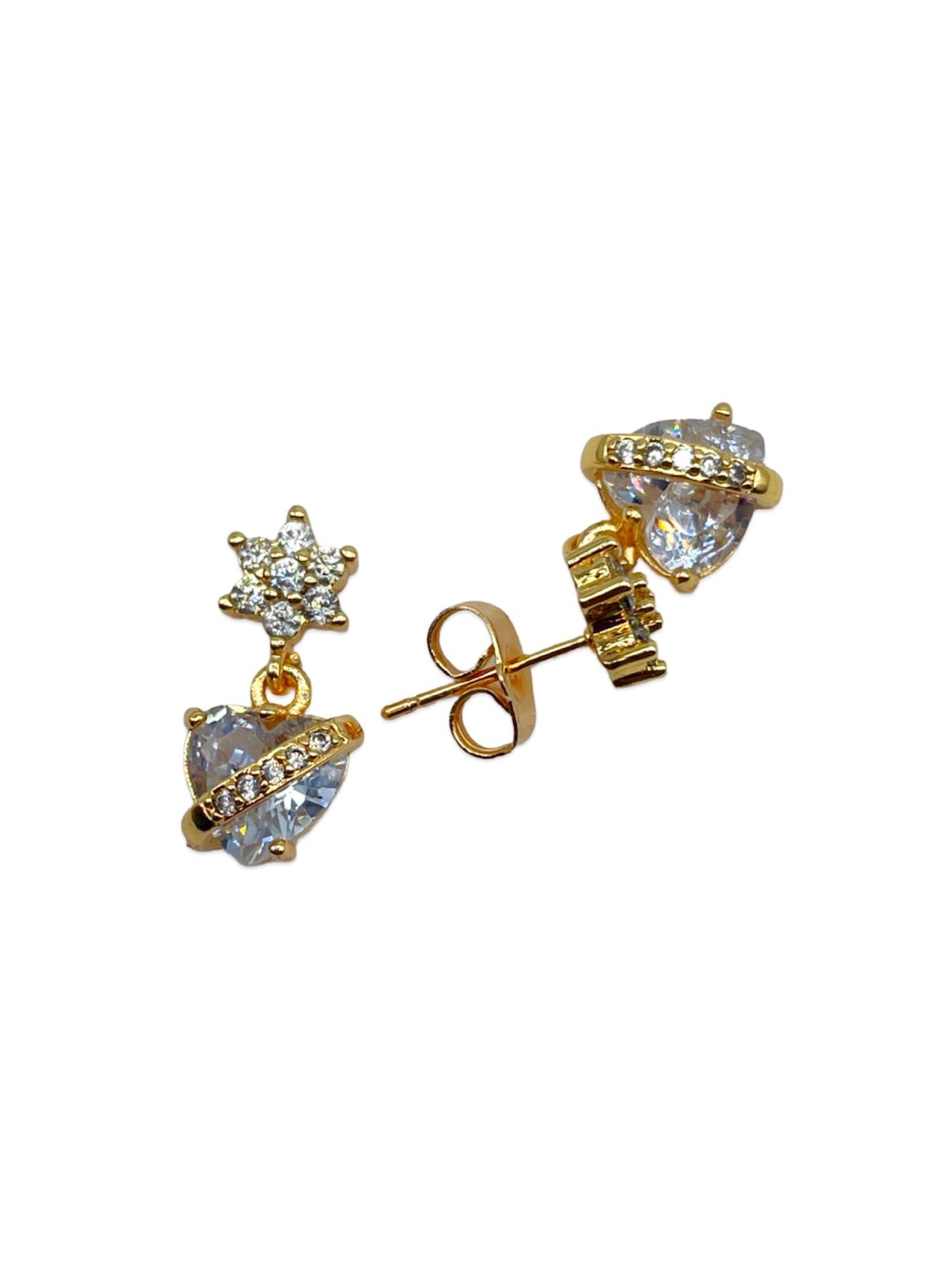 Gold-Plated CZ Flower Heart Drop Earrings | Festive Party Wear Jewelry for Women