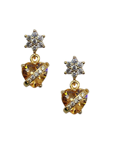 Gold-Plated CZ Flower Heart Drop Earrings | Festive Party Wear Jewelry for Women