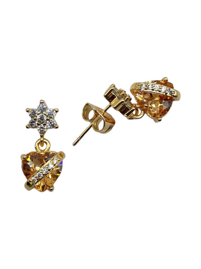 Gold-Plated CZ Flower Heart Drop Earrings | Festive Party Wear Jewelry for Women