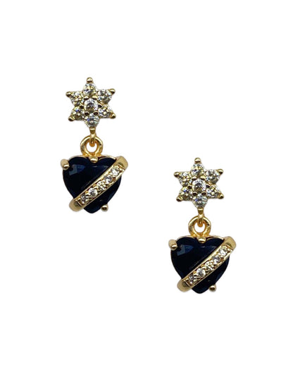 Gold-Plated CZ Flower Heart Drop Earrings | Festive Party Wear Jewelry for Women