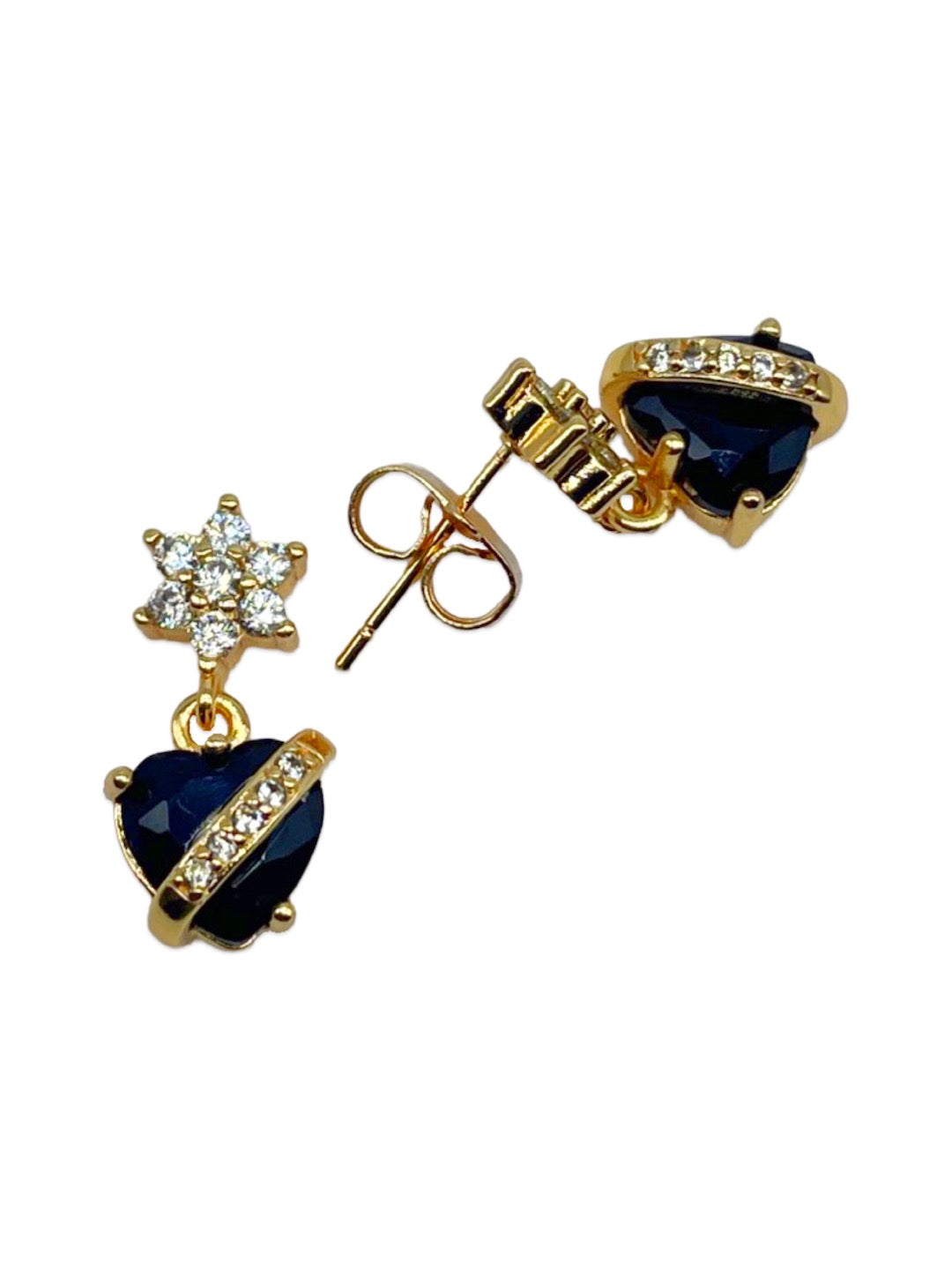 Gold-Plated CZ Flower Heart Drop Earrings | Festive Party Wear Jewelry for Women