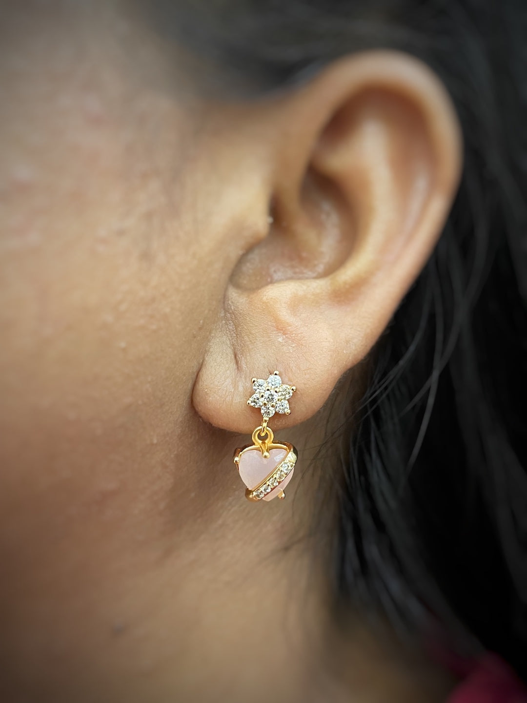 Gold-Plated CZ Flower Heart Drop Earrings | Festive Party Wear Jewelry for Women