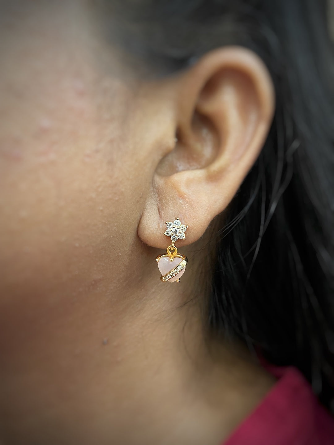 Gold-Plated CZ Flower Heart Drop Earrings | Festive Party Wear Jewelry for Women