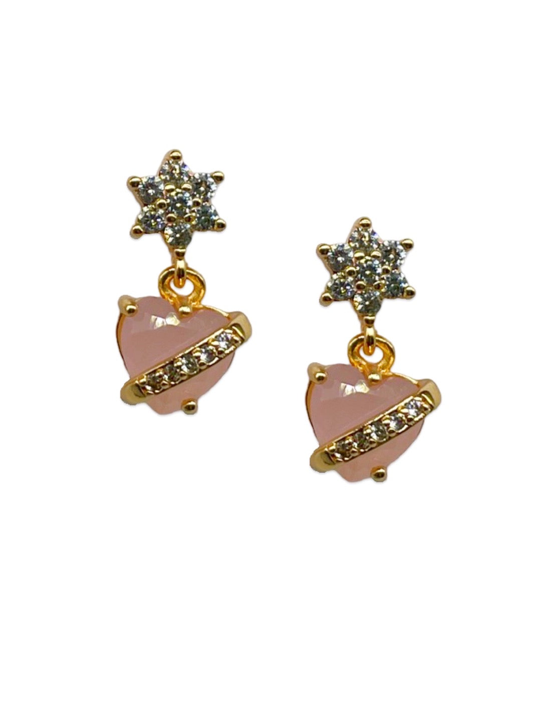 Gold-Plated CZ Flower Heart Drop Earrings | Festive Party Wear Jewelry for Women