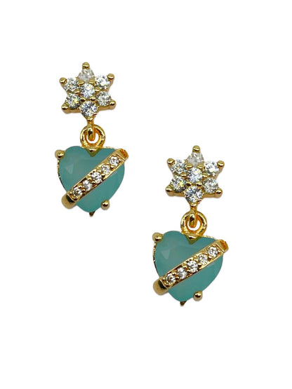 Gold-Plated CZ Flower Heart Drop Earrings | Festive Party Wear Jewelry for Women