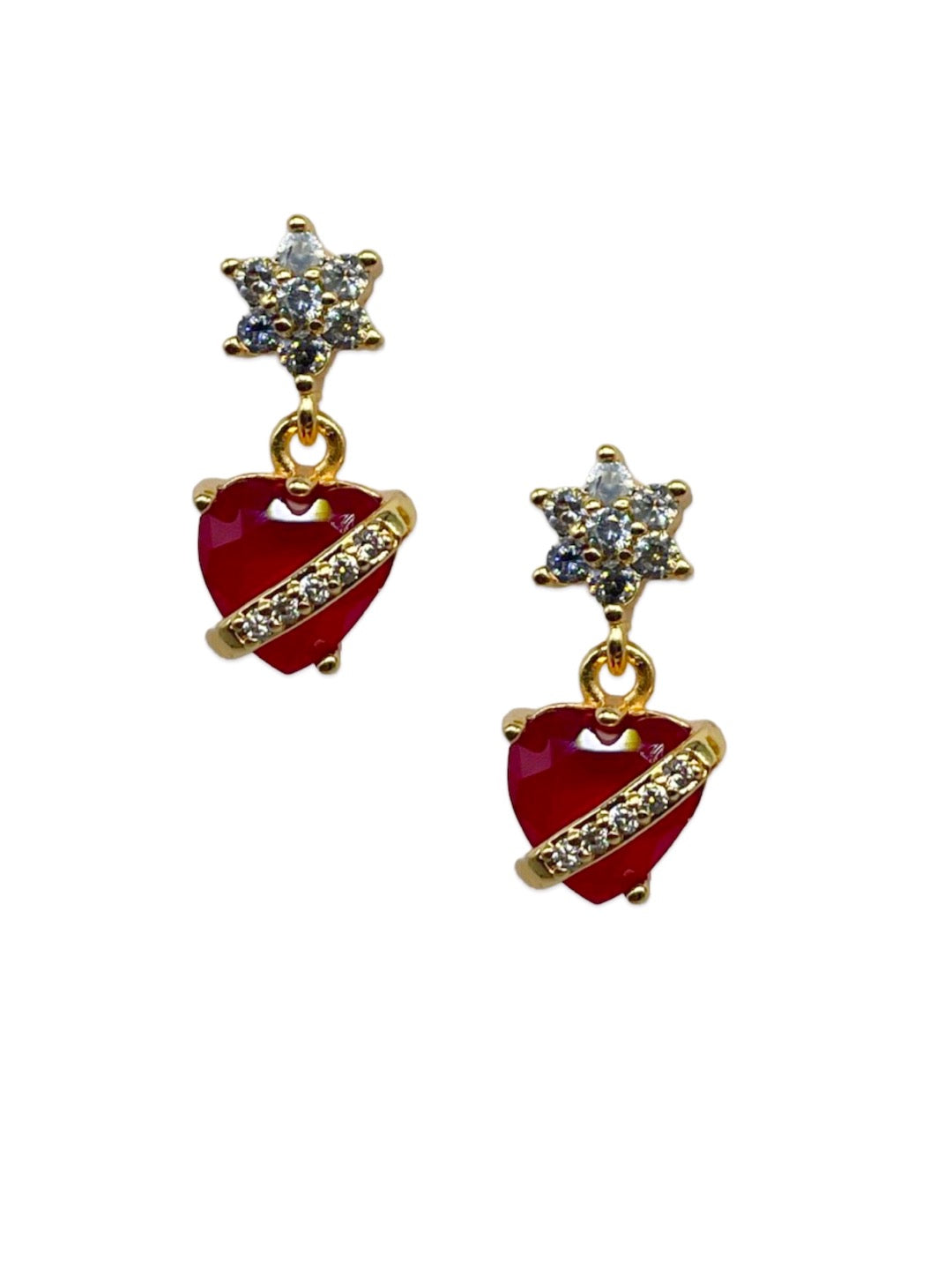 Gold-Plated CZ Flower Heart Drop Earrings | Festive Party Wear Jewelry for Women