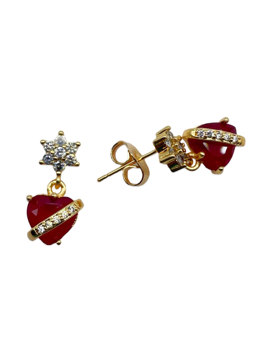 Gold-Plated CZ Flower Heart Drop Earrings | Festive Party Wear Jewelry for Women