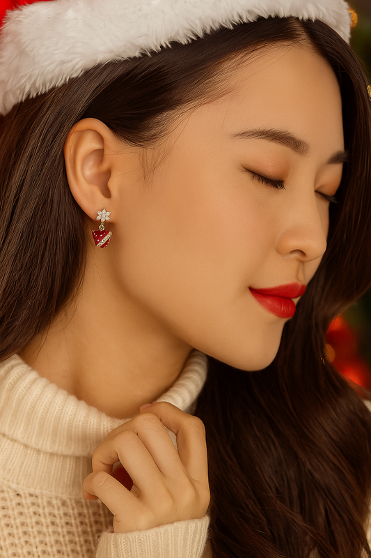 Gold-Plated CZ Flower Heart Drop Earrings | Festive Party Wear Jewelry for Women