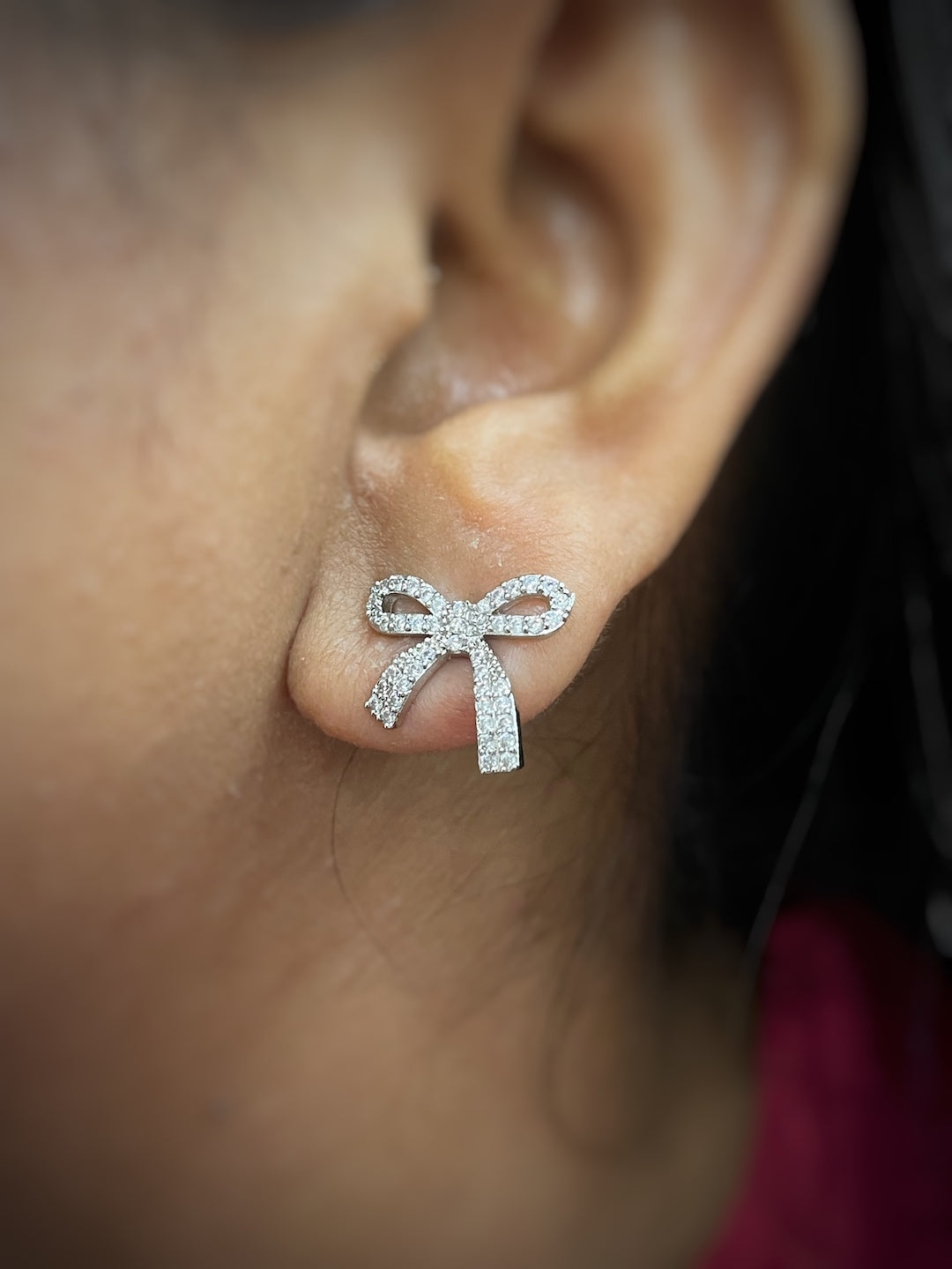 Shop Now - Bow Design AD Stud CZ Earrings Silver