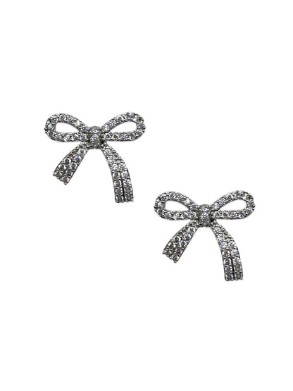 Gold/Silver Plated Bow Design AD Stud CZ Earrings | Party Wear Jewelry for Women