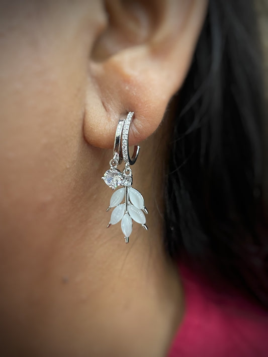 Leaf Design Drop CZ Earrings