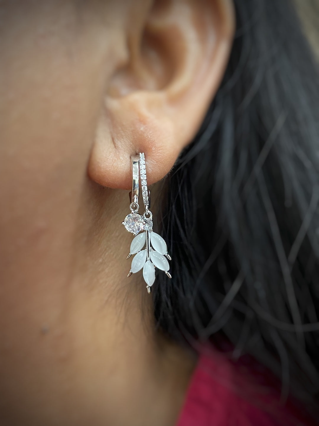 Silver-Plated CZ Leaf Design Drop Earrings |Festive Party Wear Jewelry for Women