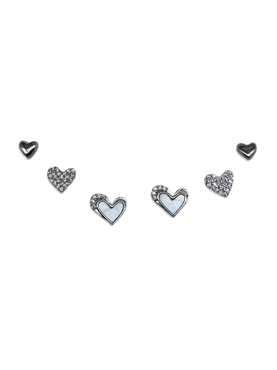 (Set of 3) Rose Gold/Silver-Plated Heart Stud Earrings | Party Wear Jewelry for Women