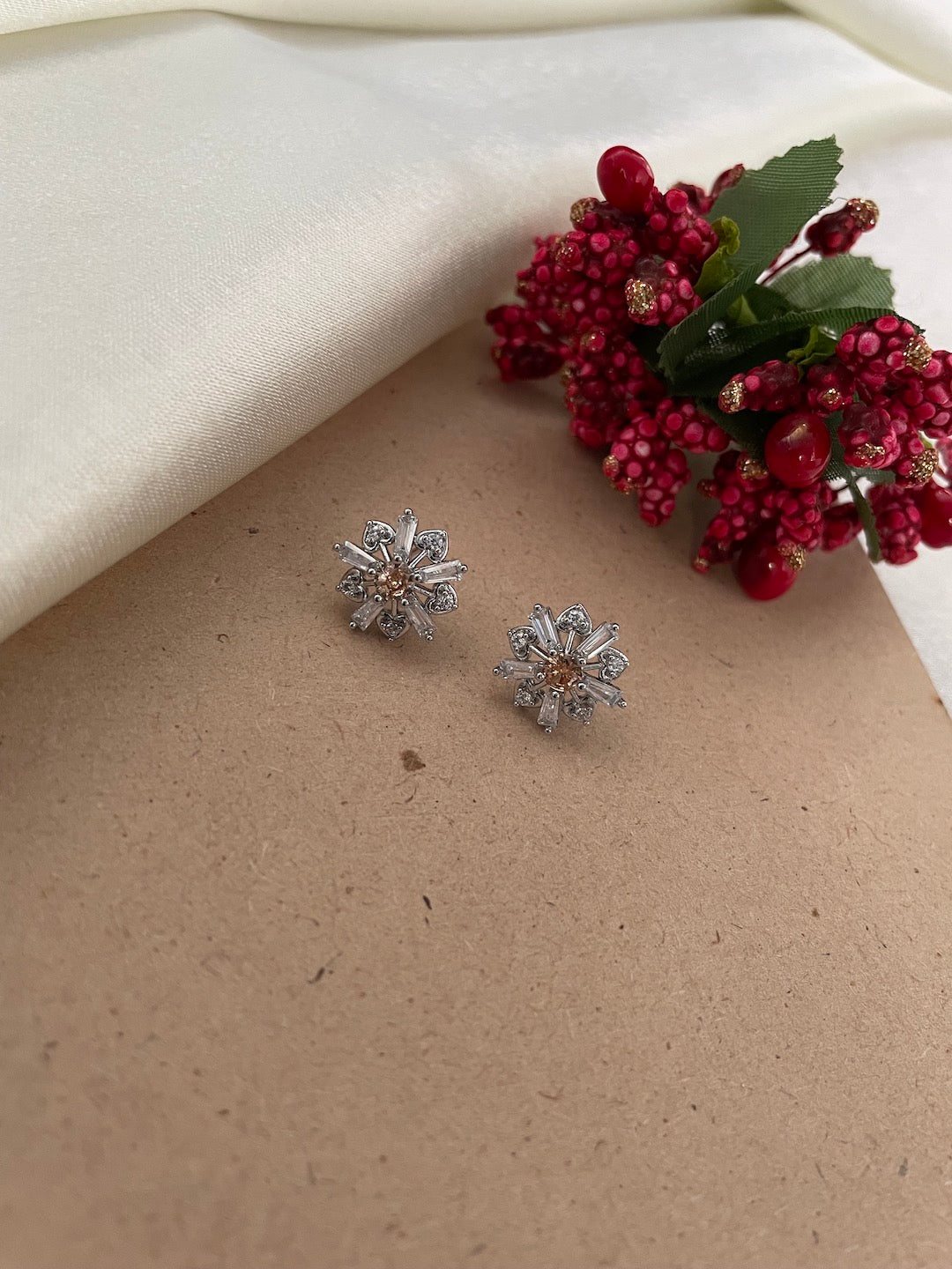 Silver-Plated CZ Mustard White Aqua Blue Pink Red Black Color Flower Earrings | Party Wear Jewelry for Women