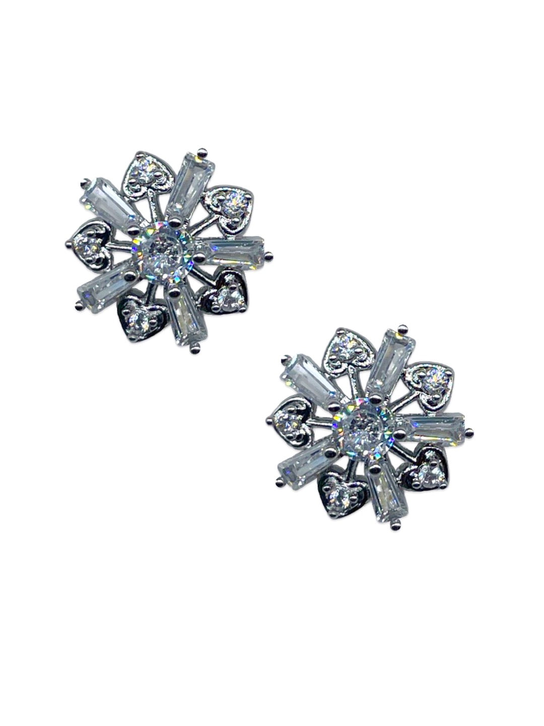 Silver-Plated CZ Mustard White Aqua Blue Pink Red Black Color Flower Earrings | Party Wear Jewelry for Women