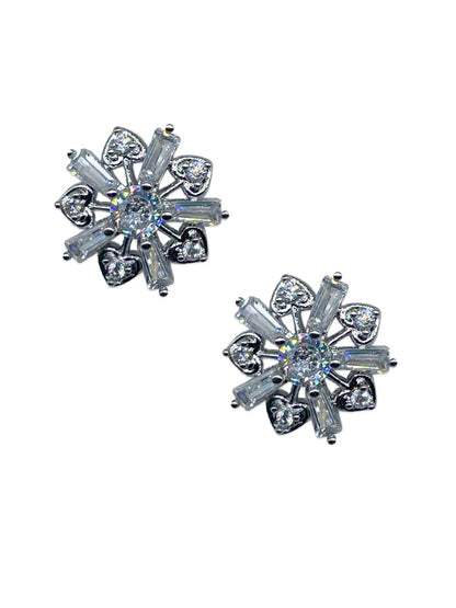 Silver-Plated CZ Mustard White Aqua Blue Pink Red Black Color Flower Earrings | Party Wear Jewelry for Women