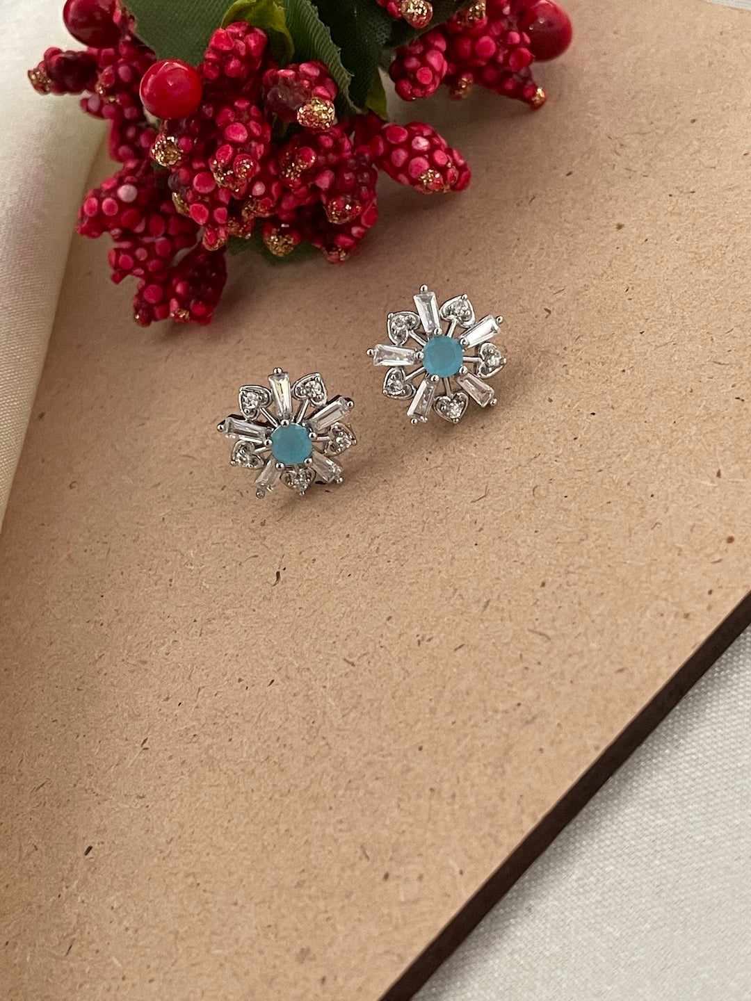 Silver-Plated CZ Mustard White Aqua Blue Pink Red Black Color Flower Earrings | Party Wear Jewelry for Women