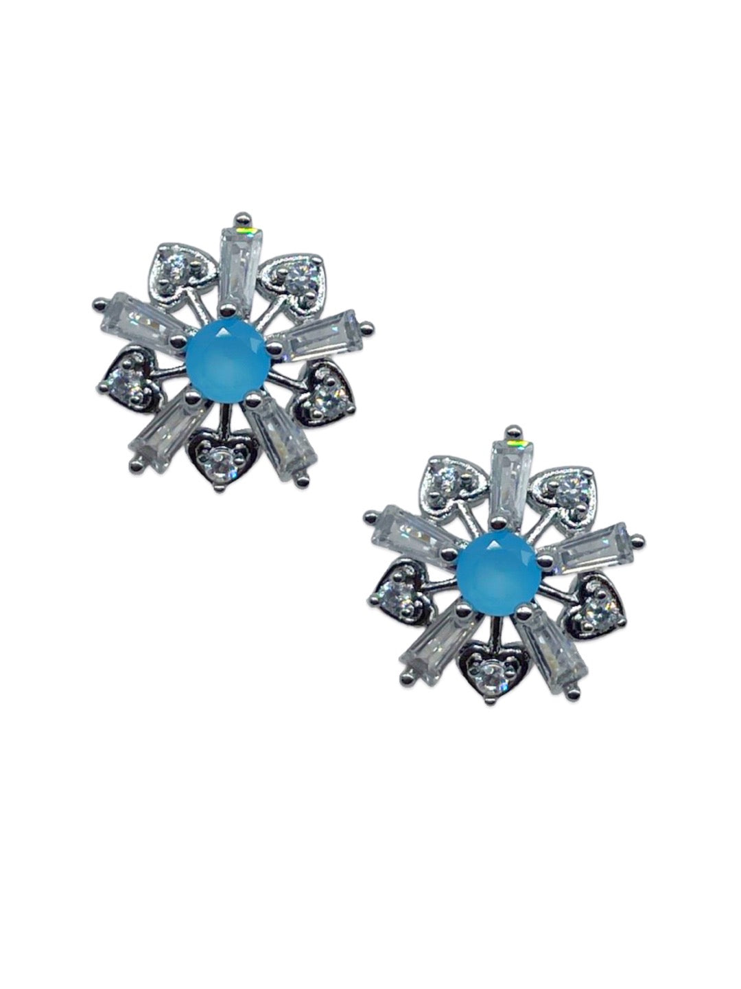 Silver-Plated CZ Mustard White Aqua Blue Pink Red Black Color Flower Earrings | Party Wear Jewelry for Women