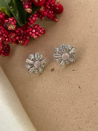 Silver-Plated CZ Mustard White Aqua Blue Pink Red Black Color Flower Earrings | Party Wear Jewelry for Women