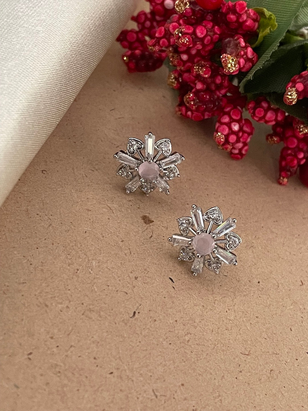 Silver-Plated CZ Mustard White Aqua Blue Pink Red Black Color Flower Earrings | Party Wear Jewelry for Women