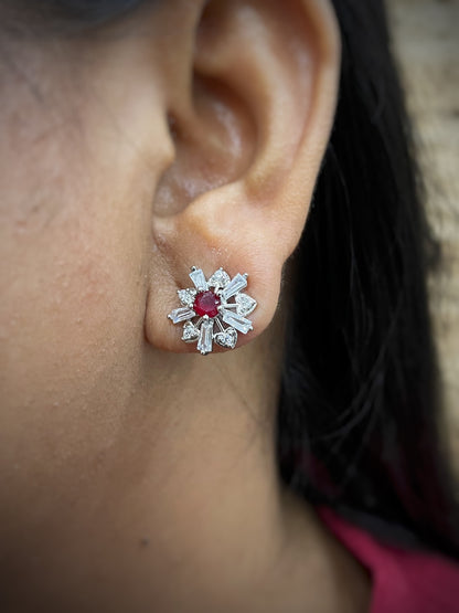 Silver-Plated CZ Mustard White Aqua Blue Pink Red Black Color Flower Earrings | Party Wear Jewelry for Women