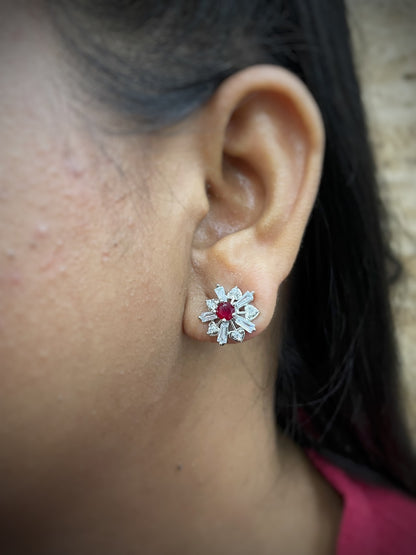 Silver-Plated CZ Mustard White Aqua Blue Pink Red Black Color Flower Earrings | Party Wear Jewelry for Women