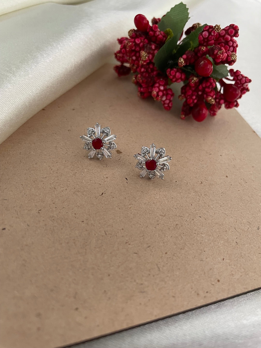 Silver-Plated CZ Mustard White Aqua Blue Pink Red Black Color Flower Earrings | Party Wear Jewelry for Women