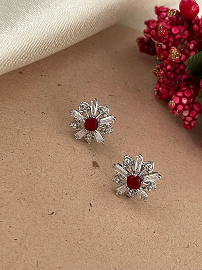 Silver-Plated CZ Mustard White Aqua Blue Pink Red Black Color Flower Earrings | Party Wear Jewelry for Women