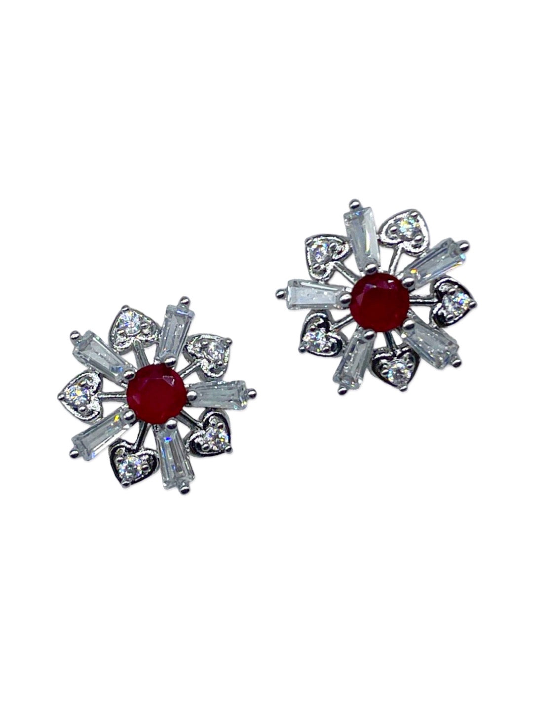 Silver-Plated CZ Mustard White Aqua Blue Pink Red Black Color Flower Earrings | Party Wear Jewelry for Women