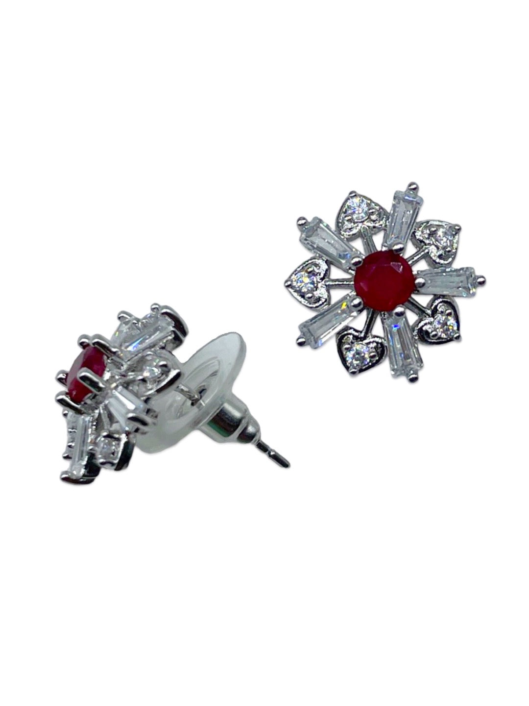 Silver-Plated CZ Mustard White Aqua Blue Pink Red Black Color Flower Earrings | Party Wear Jewelry for Women