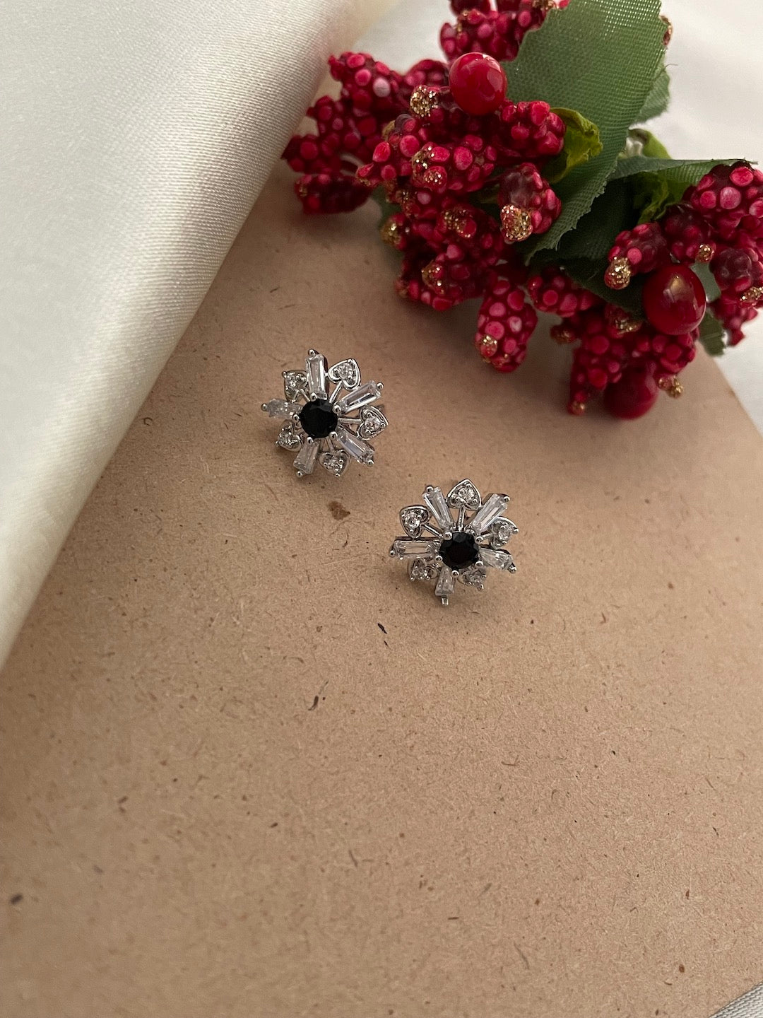 Silver-Plated CZ Mustard White Aqua Blue Pink Red Black Color Flower Earrings | Party Wear Jewelry for Women