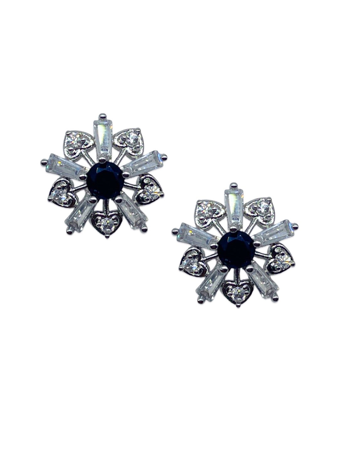 Silver-Plated CZ Mustard White Aqua Blue Pink Red Black Color Flower Earrings | Party Wear Jewelry for Women