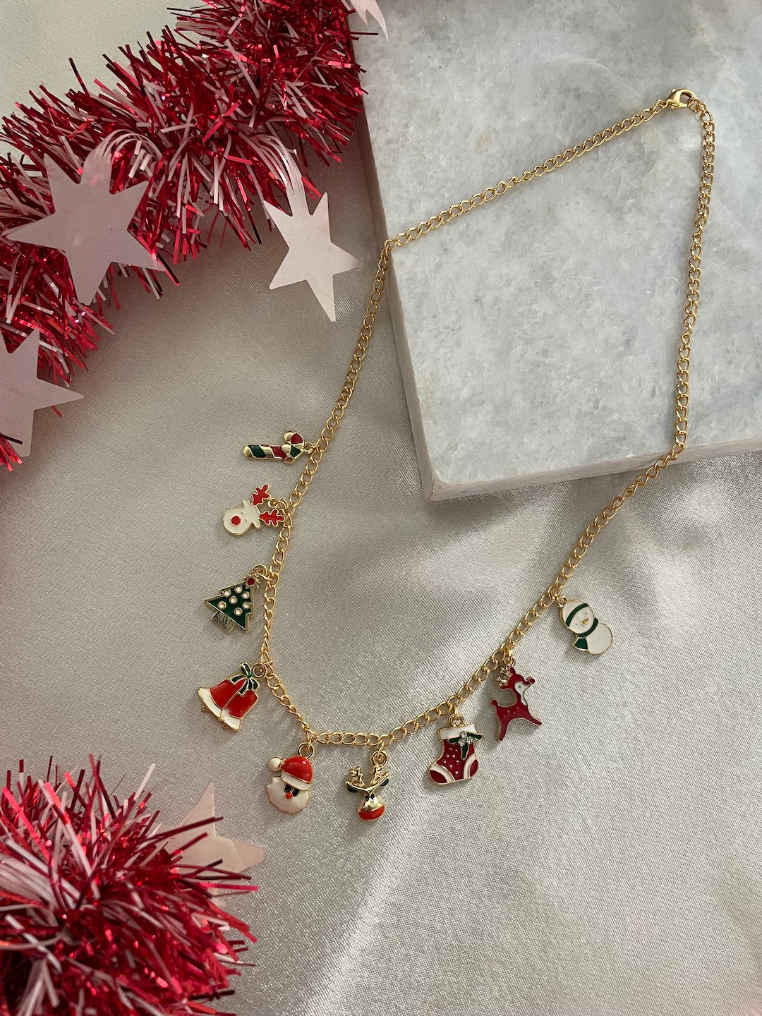 Christmas Necklace Santa Claus, Snowman and Bell Charm Pendant for Women/Girls