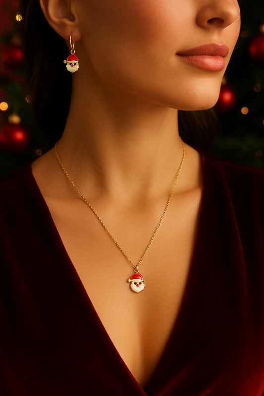 Christmas Santa Claus Pendant Necklace & Earrings